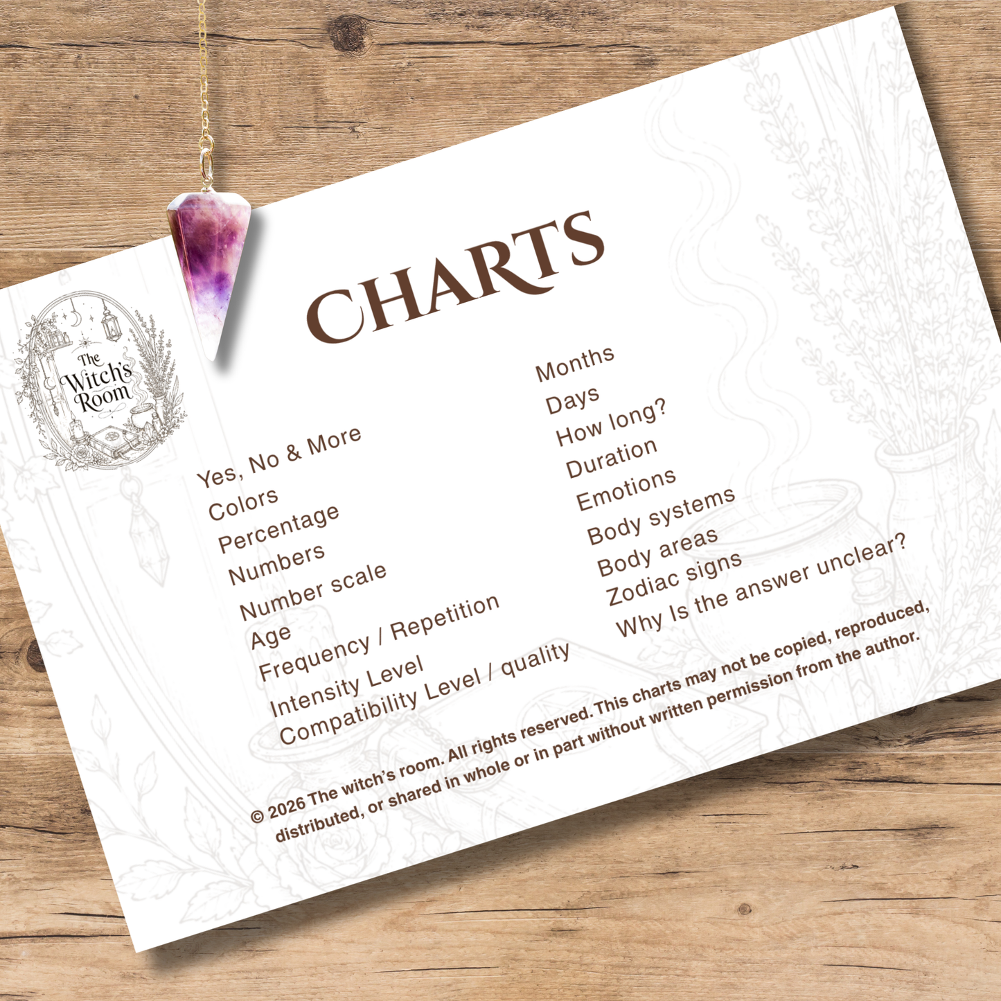 Pendulum Charts Book | 18 Printable Charts for Pendulum Divination